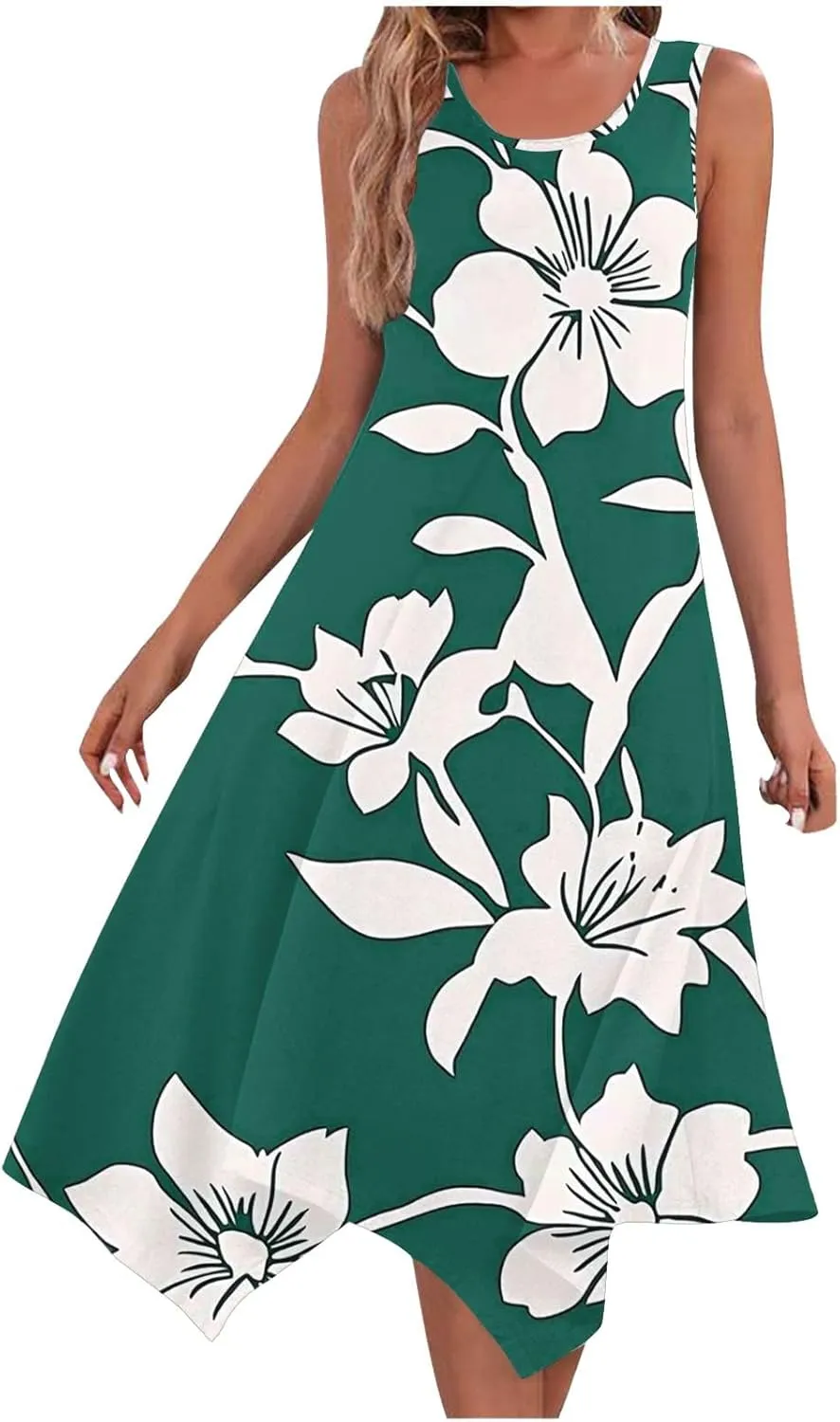Women's Sexy Spaghetti Straps Midi Dresses Sleeveless Casual Sundress Floral Printed Flowy Beach Dress