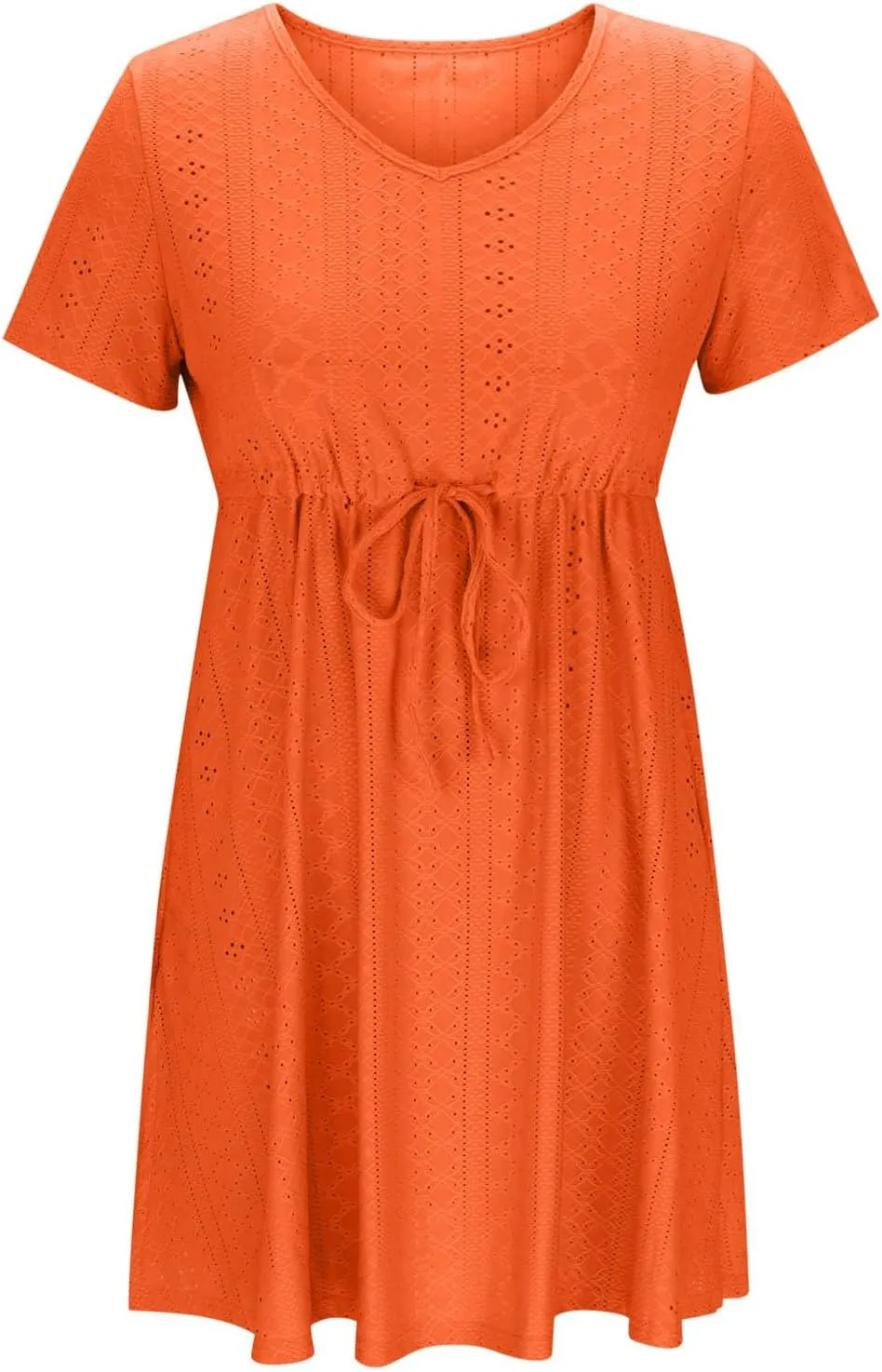 Womens Short Sleeve Dress Summer Casual Drawstring Waist Maxi Dresses Solid Trendy Vacation Rund Neck Short Dresses