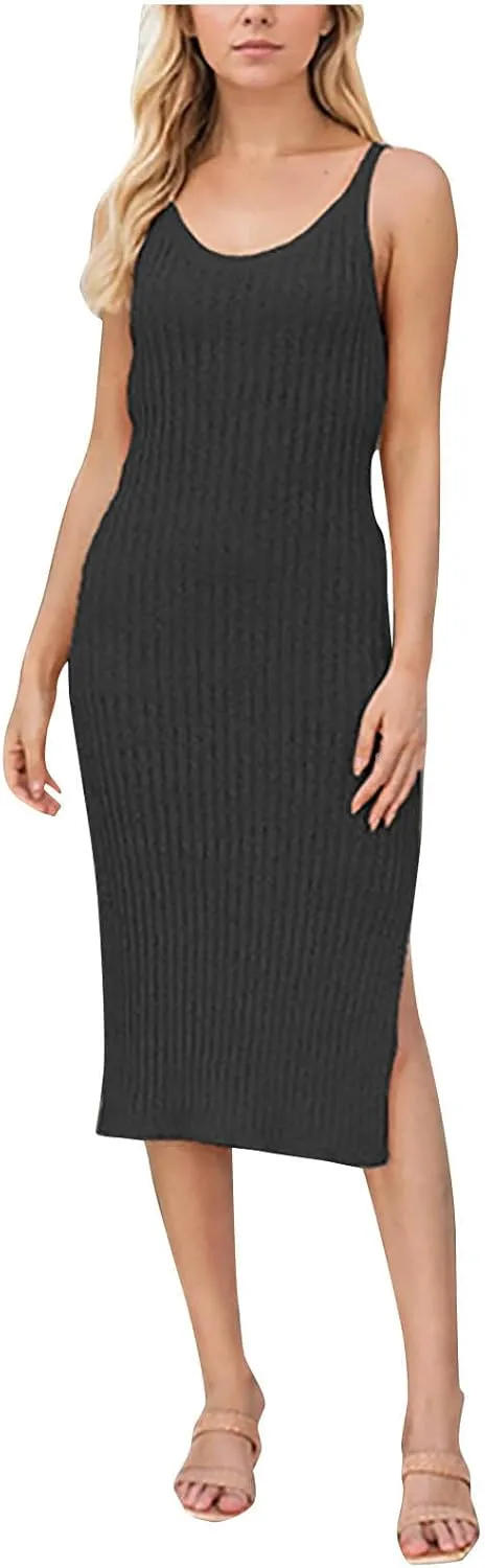 Womens Sleeveless Knitted Bodycon Dresses Slim Fit Solid Color Short Dress Summer Dresses
