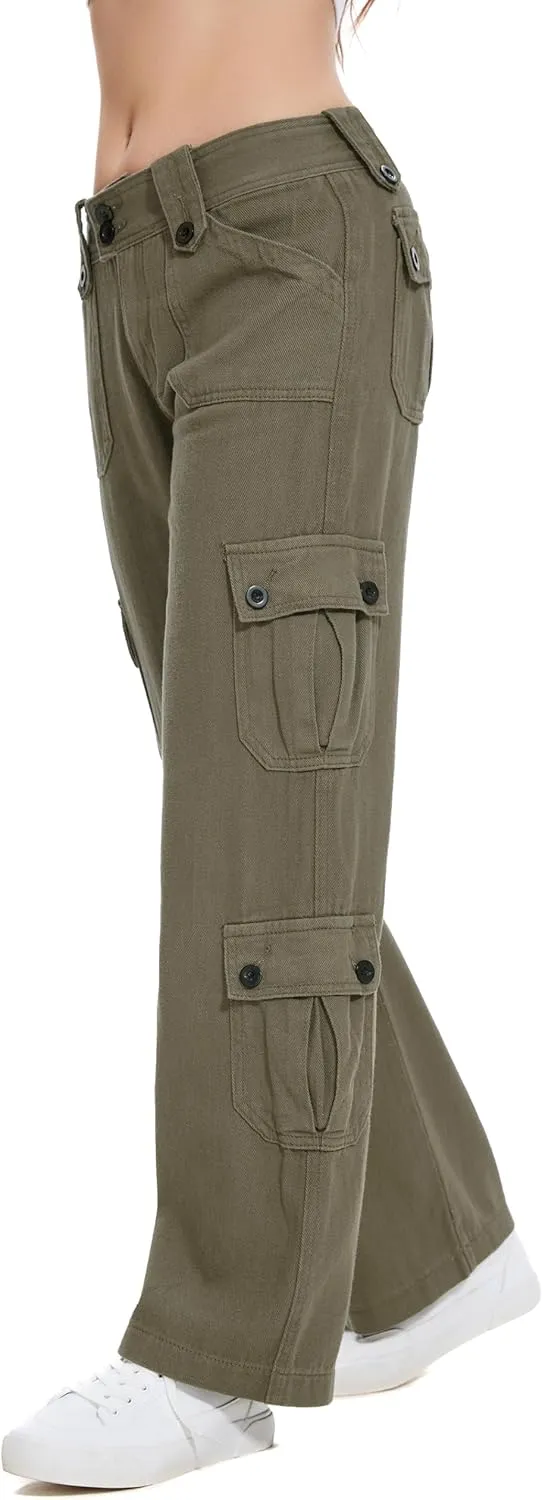 Womens Straight Wide Leg Cargo Jeans Vintage Flap Pocket Cargo Pants Baggy Y2k Pants