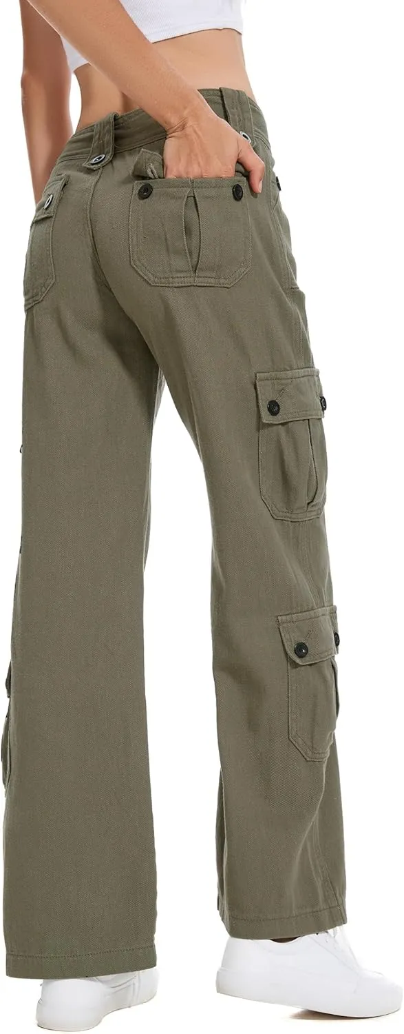 Womens Straight Wide Leg Cargo Jeans Vintage Flap Pocket Cargo Pants Baggy Y2k Pants