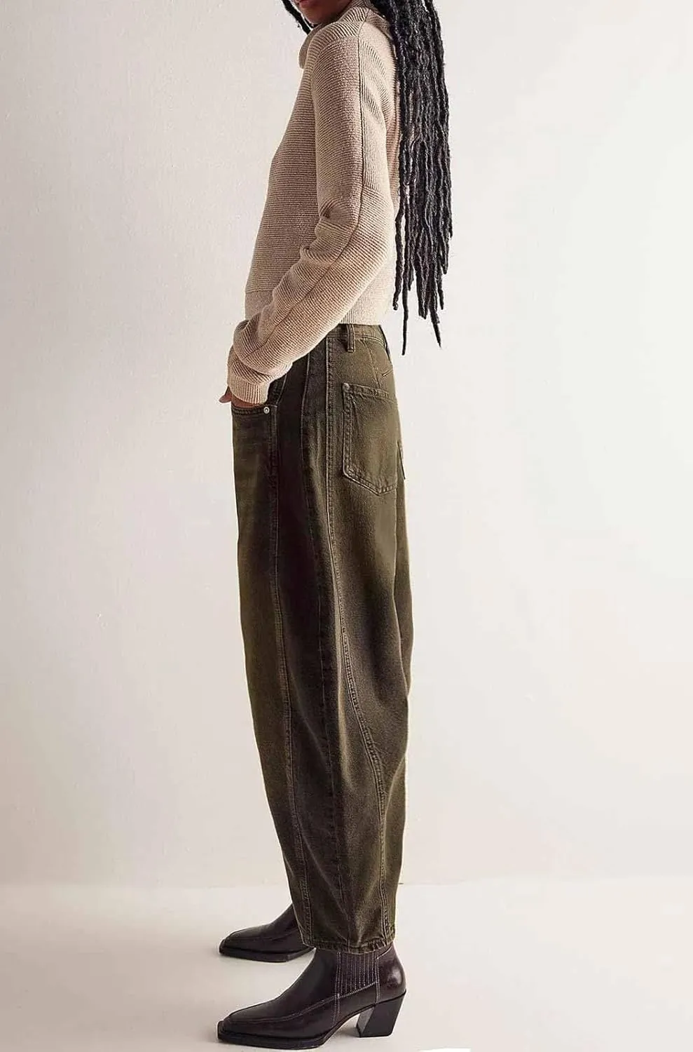 Womens Stretchy Mid Rise Barrel Jeans Vintage Loose Wide Leg Cropped Denim Pants Y2k Baggy Boyfriend Jeans