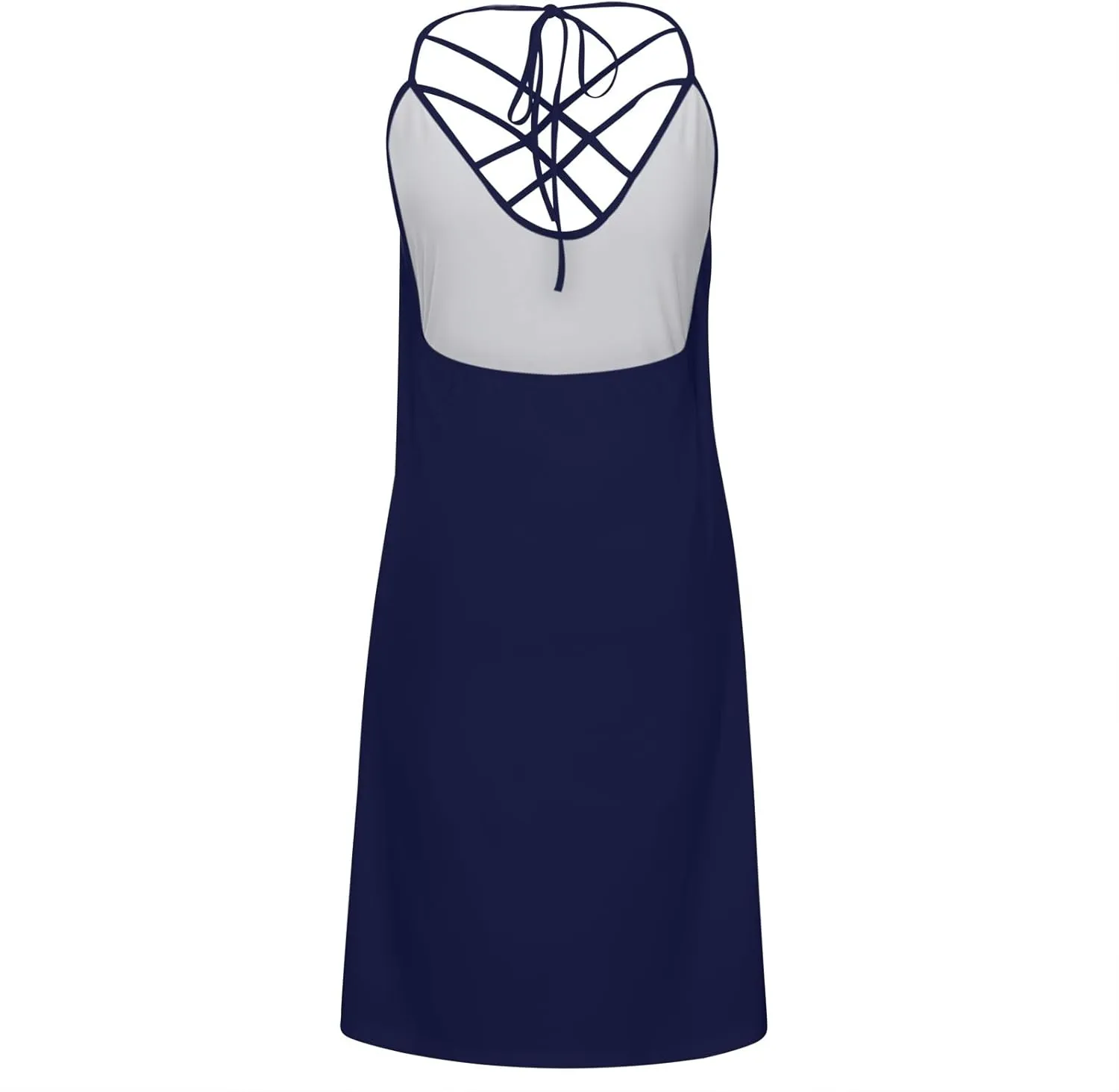 Women's Summer Beach Casual Dress Strappy Caged Scoop Neck Sleeveless Dress Flowy Swing Pocket T-Shirt Dresses