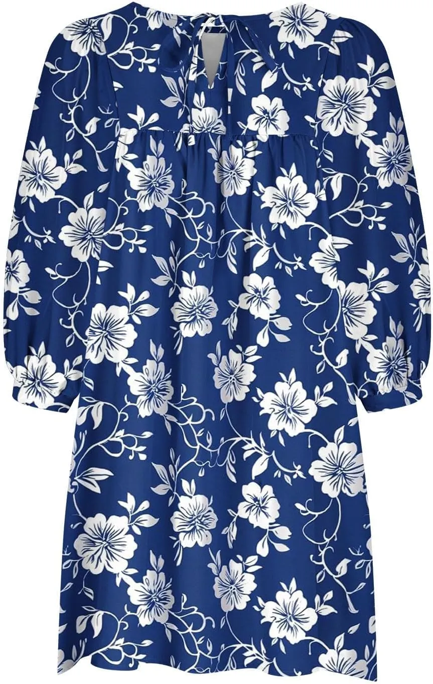 Womens Summer Dresses Boho Floral Drawstring V Neck Lantern Sleeve Mini Dress 2025 Casual Beach Sundress