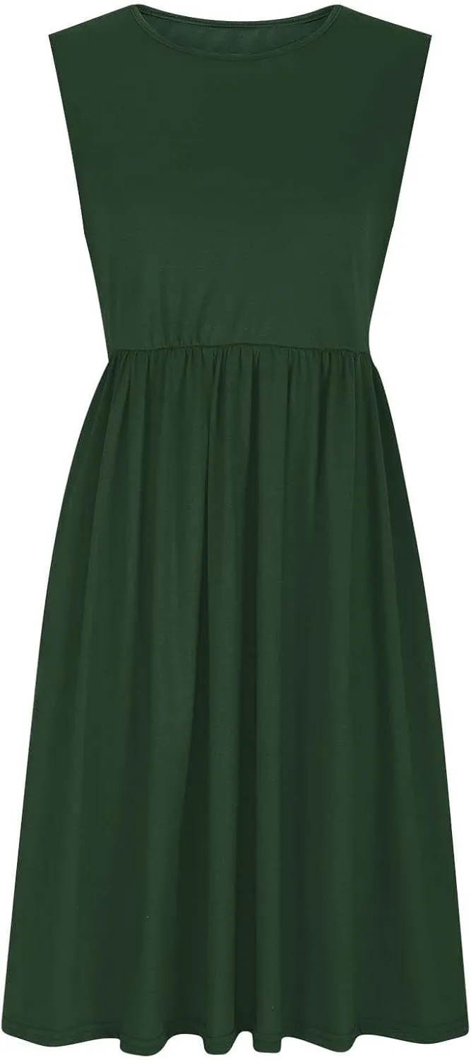 Womens Summer Dresses Casual Wrap Boho A Line Sleeveless Tunic Tank Dress Ruffle Flowy Midi Sundresses with Pockets