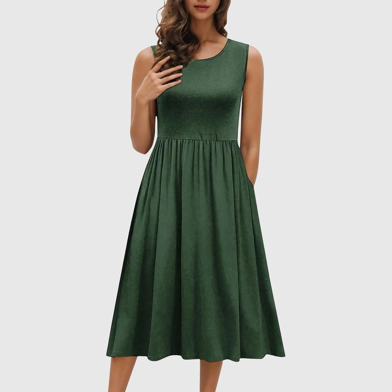 Womens Summer Dresses Casual Wrap Boho A Line Sleeveless Tunic Tank Dress Ruffle Flowy Midi Sundresses with Pockets