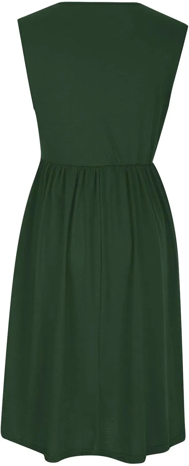 Womens Summer Dresses Casual Wrap Boho A Line Sleeveless Tunic Tank Dress Ruffle Flowy Midi Sundresses with Pockets