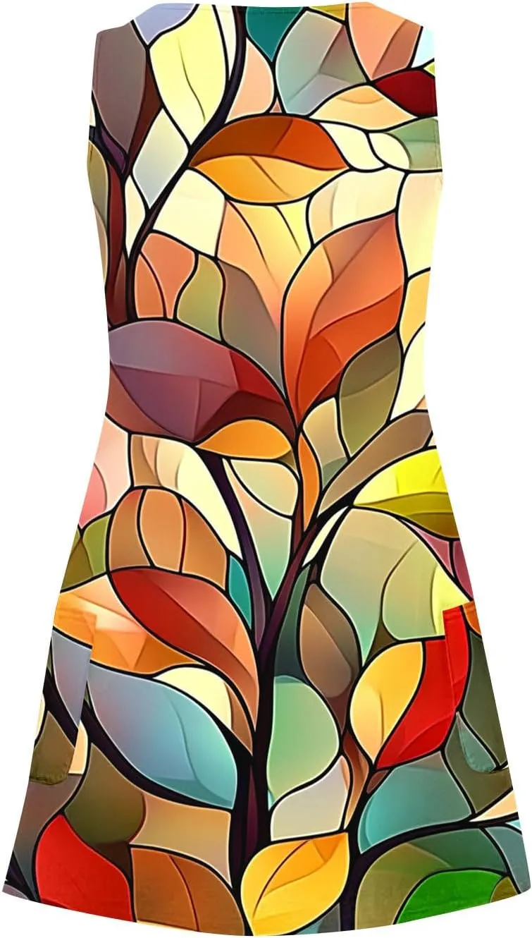 Women's Summer Sleeveless Boho Beach Dress V Neck Flowy Tank Mini Sundress Fit & Flare Floral Beach Short Dresses