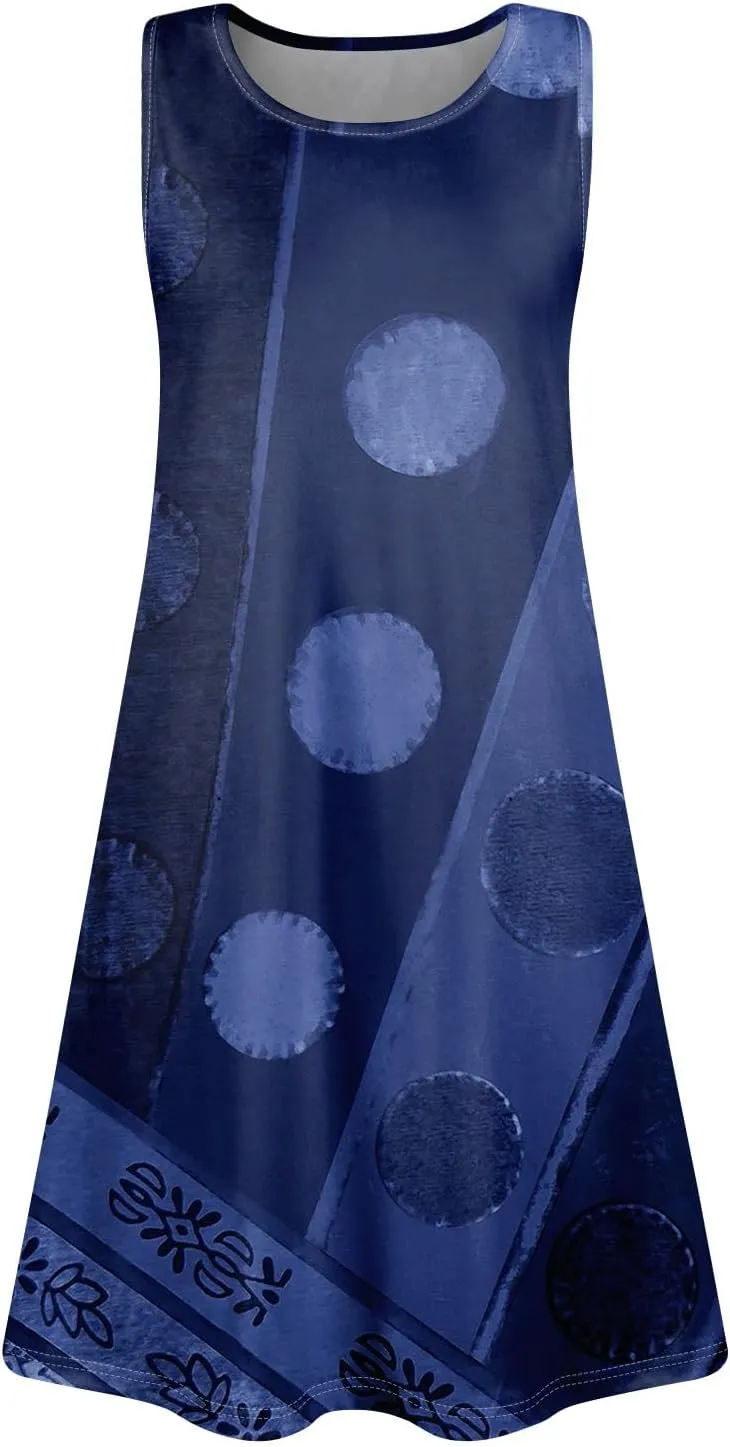 Womens Sundresses Short Tank Dress Spring Casual Dresses Cover Up Sleeveless Beach Flowy Dress Summer with Pocket