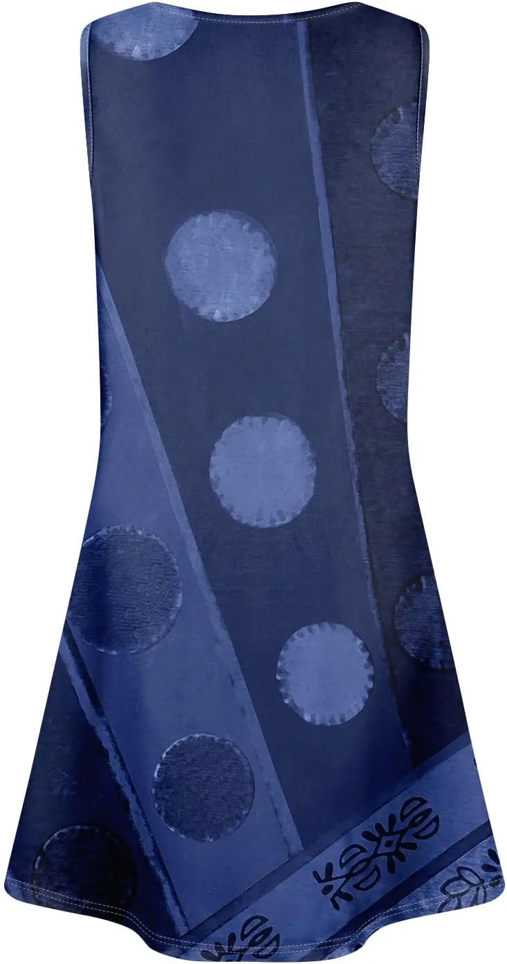 Womens Sundresses Short Tank Dress Spring Casual Dresses Cover Up Sleeveless Beach Flowy Dress Summer with Pocket