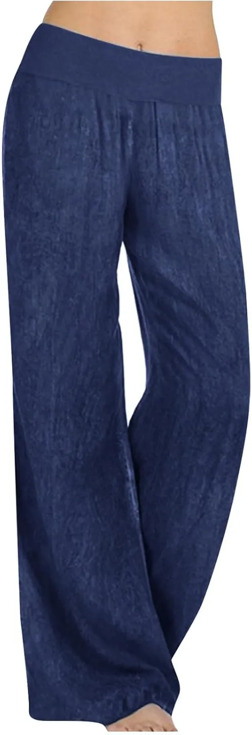 Womens Wide Leg Faux Denim Jeans Stretchy Pull On Baggy High Waisted Trendy Jeans Straight Casual Pants