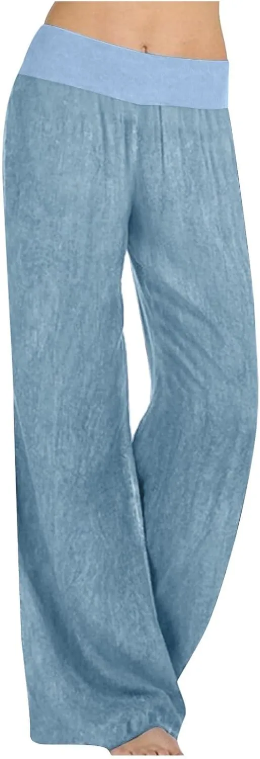 Womens Wide Leg Faux Denim Jeans Stretchy Pull On Baggy High Waisted Trendy Jeans Straight Casual Pants