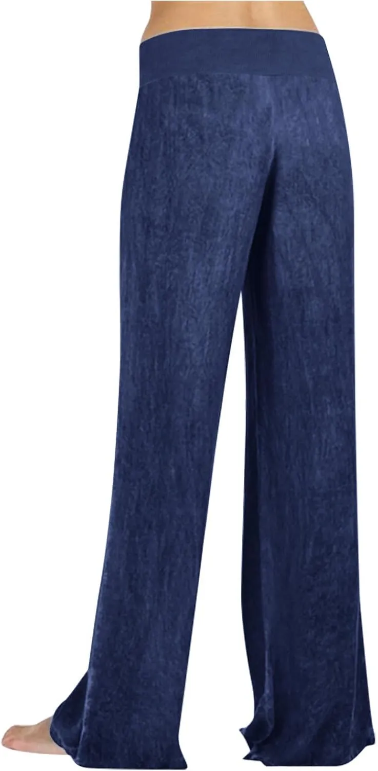 Womens Wide Leg Faux Denim Jeans Stretchy Pull On Baggy High Waisted Trendy Jeans Straight Casual Pants