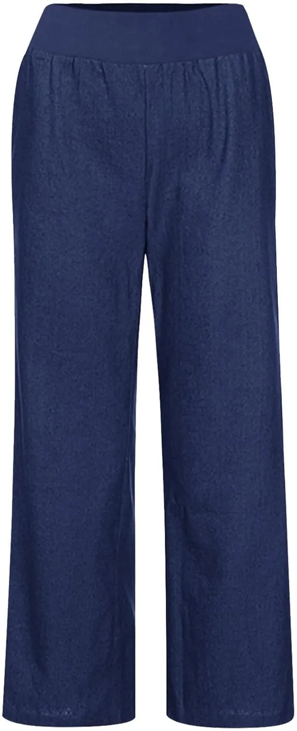 Womens Wide Leg Faux Denim Jeans Stretchy Pull On Baggy High Waisted Trendy Jeans Straight Casual Pants