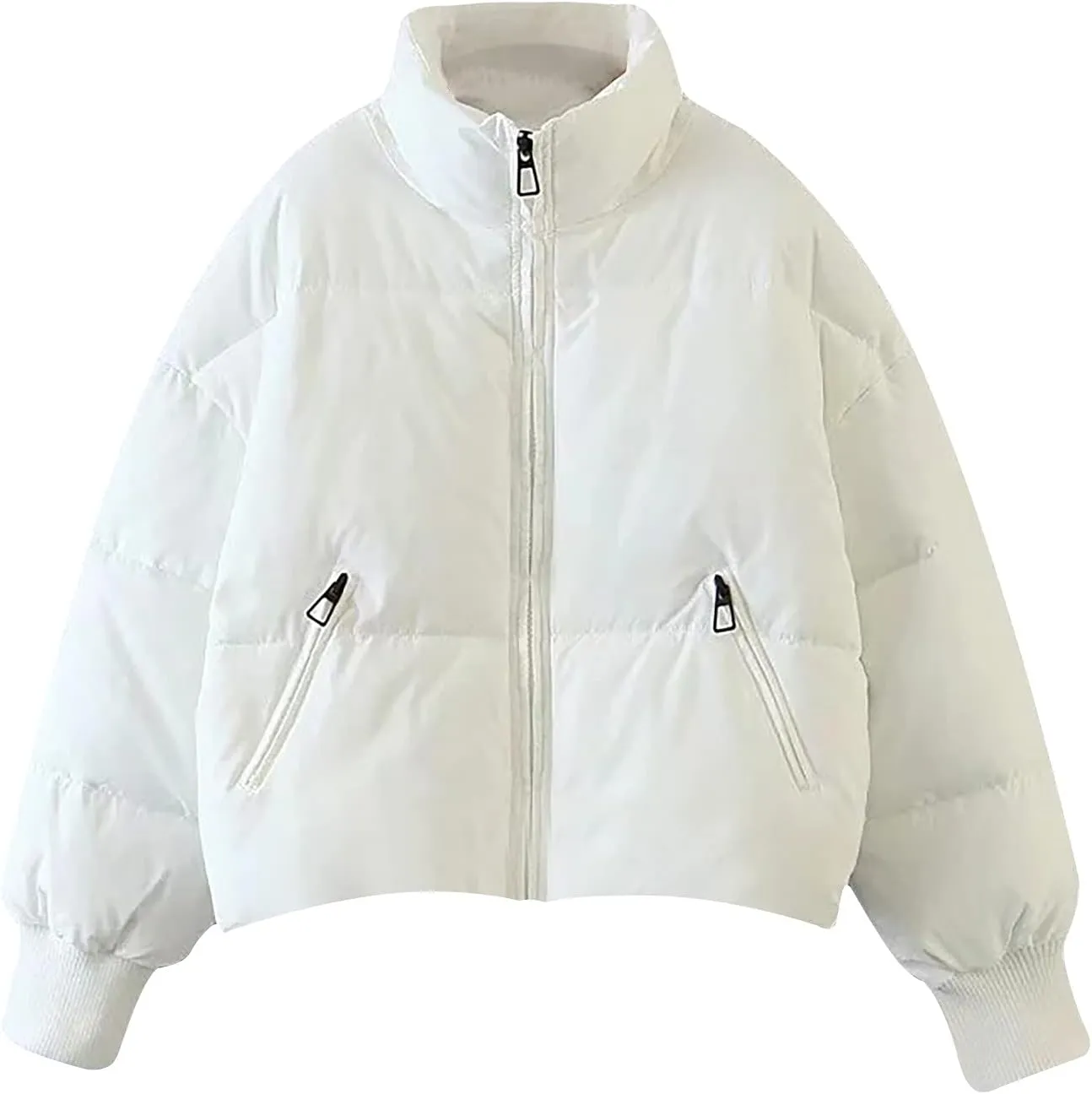 Womens Winter Cropped Puffer Jacket Coat Short Warm Quilted Jacket Zip Up Down Jackets Cozy Outerwear Padded Coat