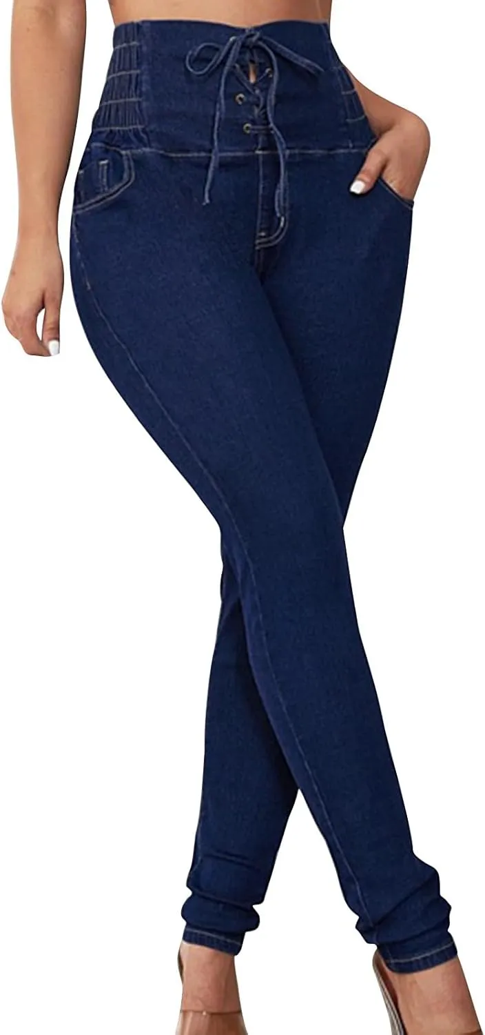 Y2k Jeans Women Casual Straight Leg Ripped Pants Jeans Classic High Waisted Button Stretch Denim Pants