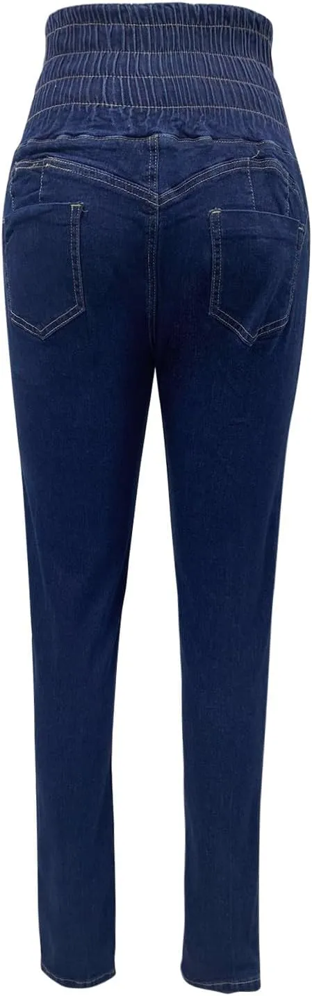 Y2k Jeans Women Casual Straight Leg Ripped Pants Jeans Classic High Waisted Button Stretch Denim Pants