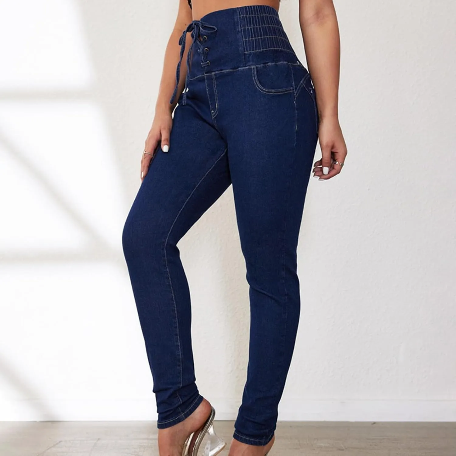 Y2k Jeans Women Casual Straight Leg Ripped Pants Jeans Classic High Waisted Button Stretch Denim Pants