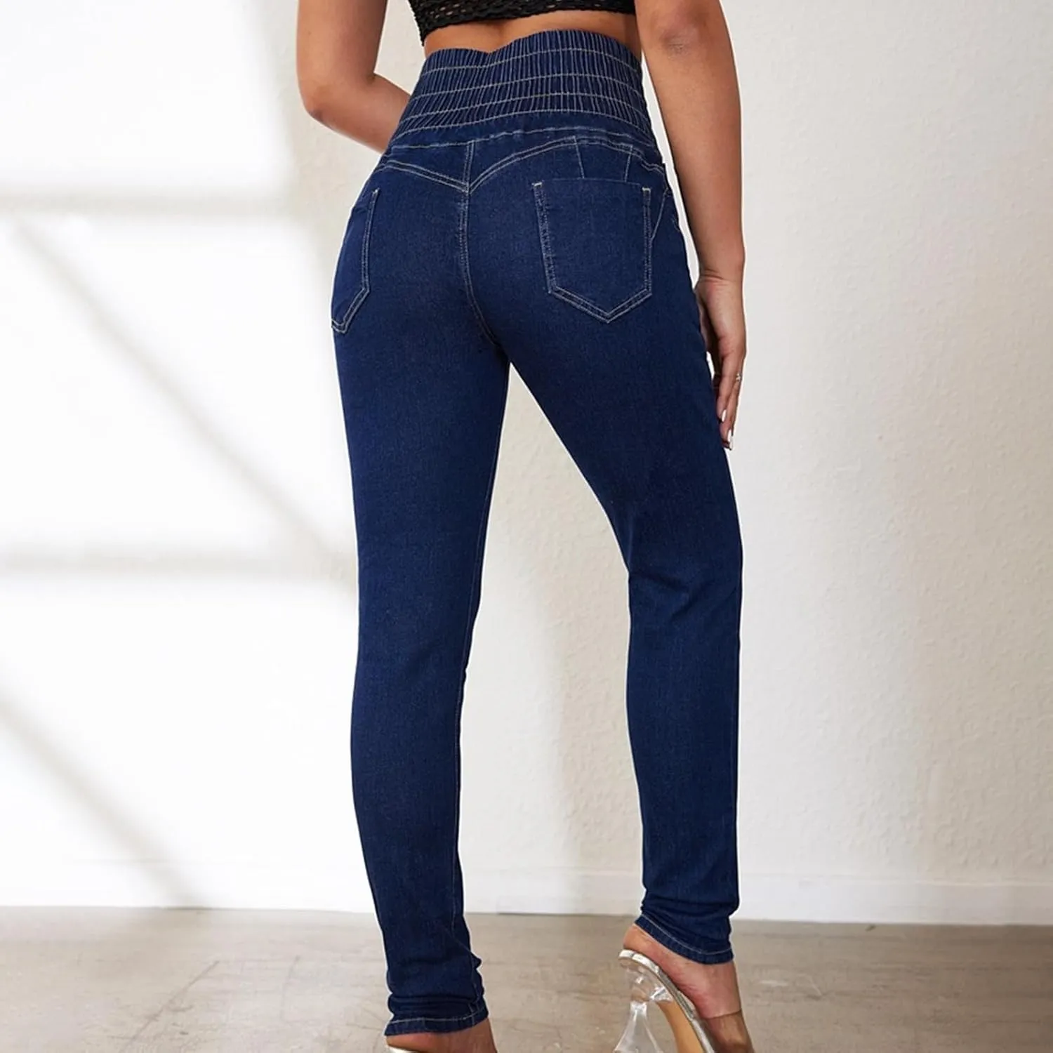 Y2k Jeans Women Casual Straight Leg Ripped Pants Jeans Classic High Waisted Button Stretch Denim Pants