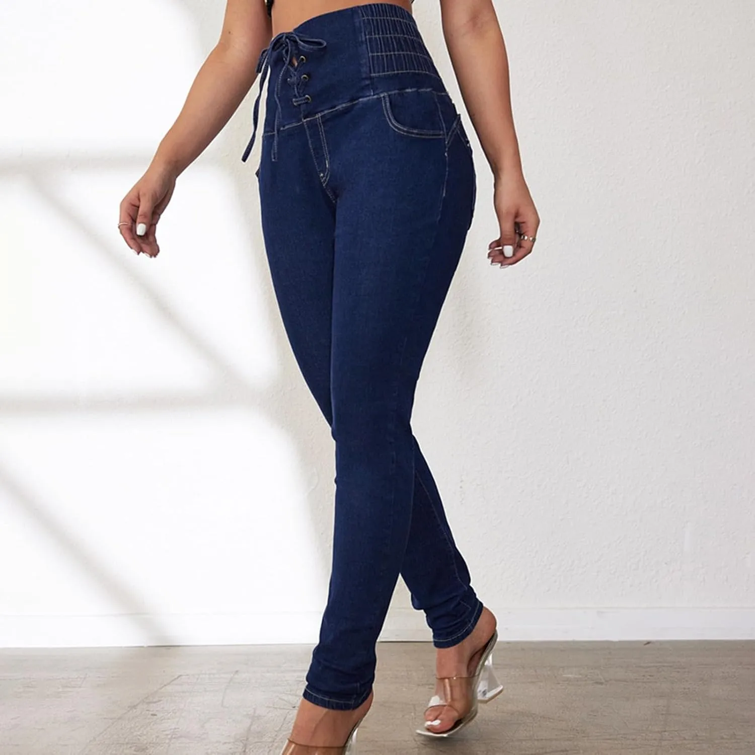 Y2k Jeans Women Casual Straight Leg Ripped Pants Jeans Classic High Waisted Button Stretch Denim Pants