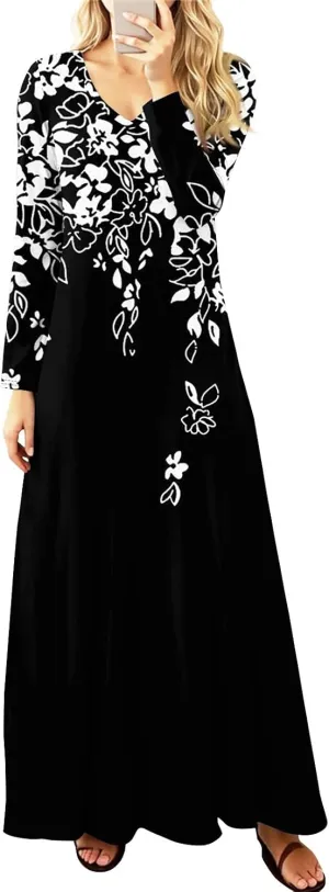 ZEFOTIM Long Sleeve Dresses for Women 2025 Graphic Printed Vintage Maxi Dresses