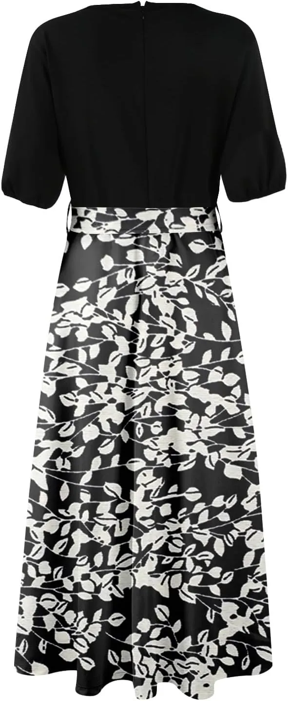ZEFOTIM Maxi Dresses for Women 2025 Boho Floral Dress Short Sleeve V Neck Dresses with Slit